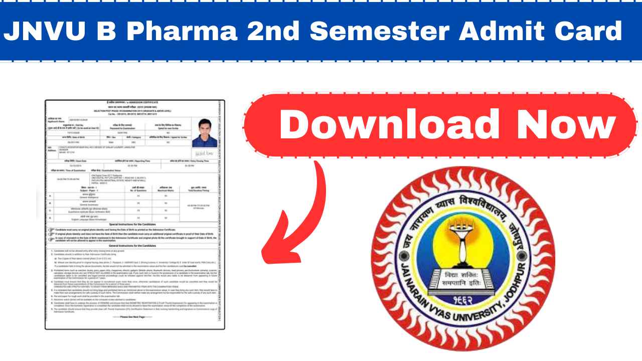 JNVU B Pharma 2nd Semester Admit Card 2025