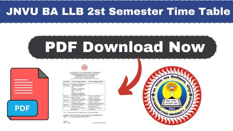 JNVU BA LLB 2nd Semester Time Table
