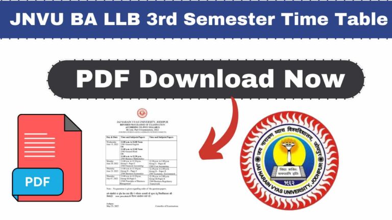 JNVU BA LLB 3rd Semester Time Table