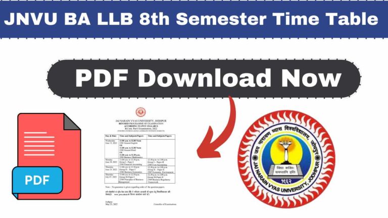 JNVU BA LLB 8th Semester Time Table