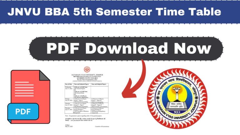JNVU BBA 5th Semester Time Table