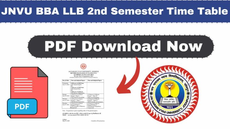 JNVU BBA LLB 2nd Semester Time Table