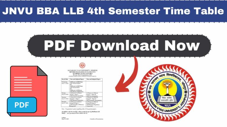 JNVU BBA LLB 4th Semester Time Table