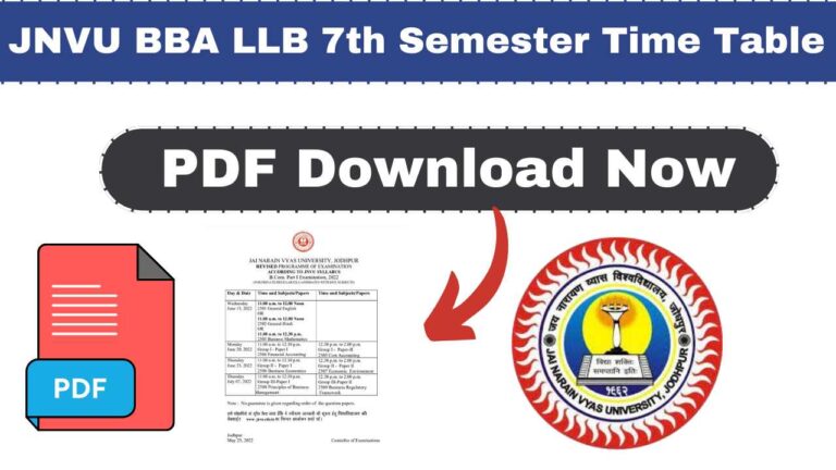 JNVU BBA LLB 7th Semester Time Table