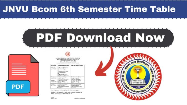 JNVU Bcom 6th Semester Time Table