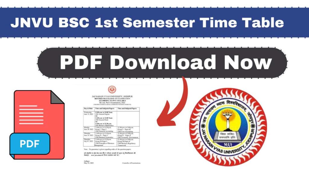 JNVU Bsc 1st Semester Time Table 2026 Download Now - JNVU Portal | JNVU ...