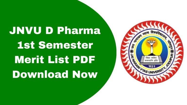 JNVU D Pharma 1st Semester Merit List