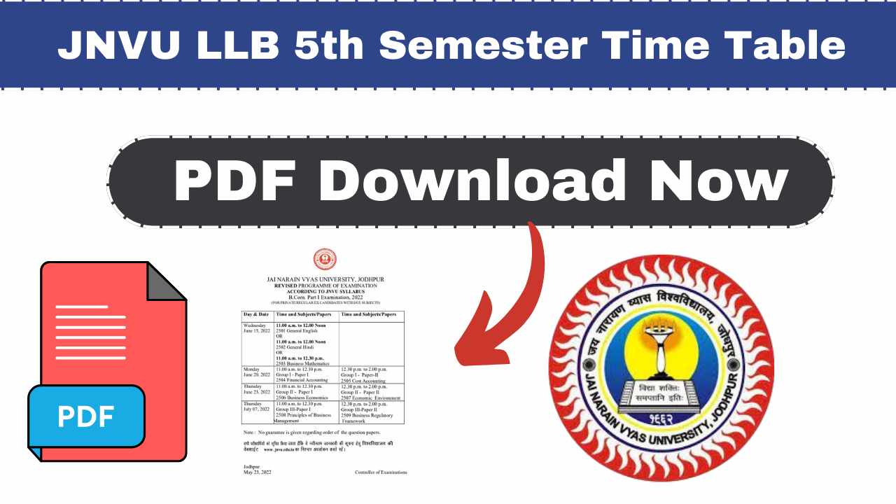 JNVU LLB 5th Semester Time Table
