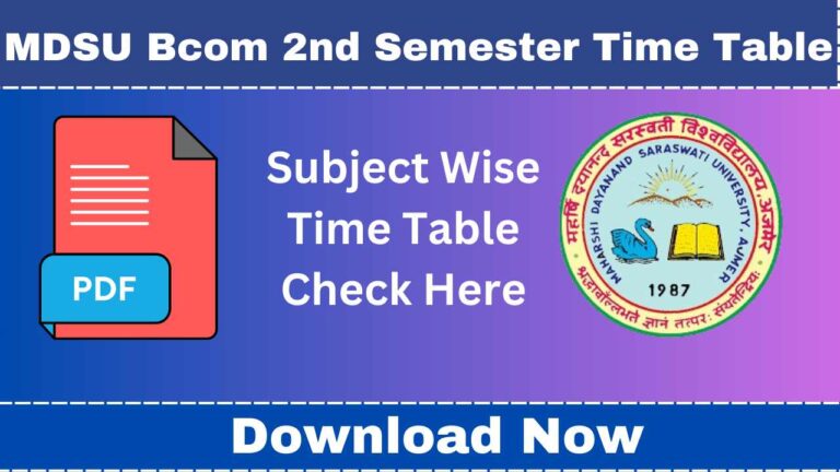 MDSU Bcom 2nd Semester Time Table