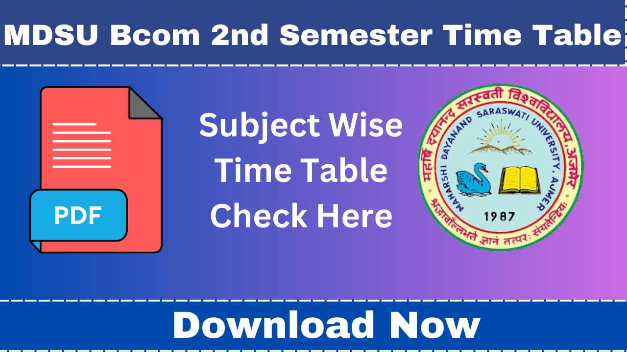 MDSU Bcom 2nd Semester Time Table