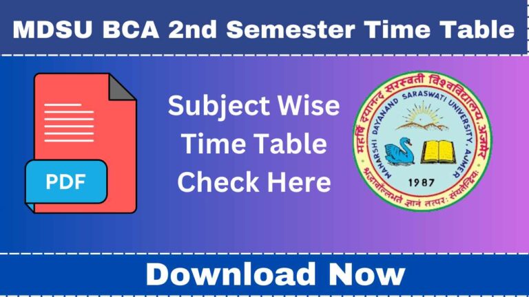 MDSU BCA 2nd Semester Time Table