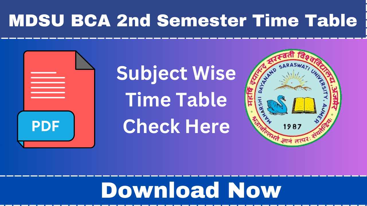 MDSU BCA 2nd Semester Time Table
