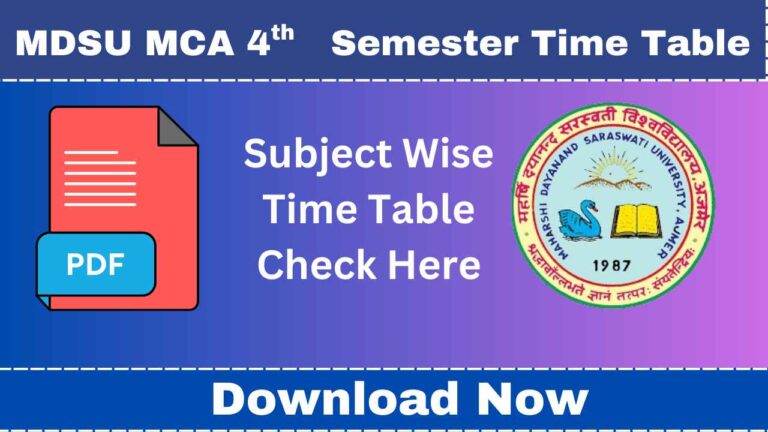 MDSU MCA 4th Semester Time Table