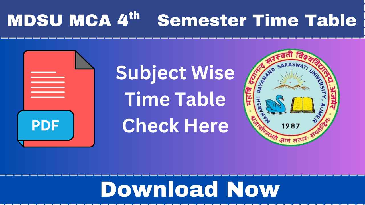 MDSU MCA 4th Semester Time Table