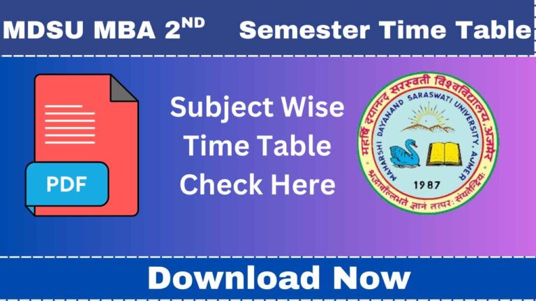 MDSU MBA 2nd Semester Time Table