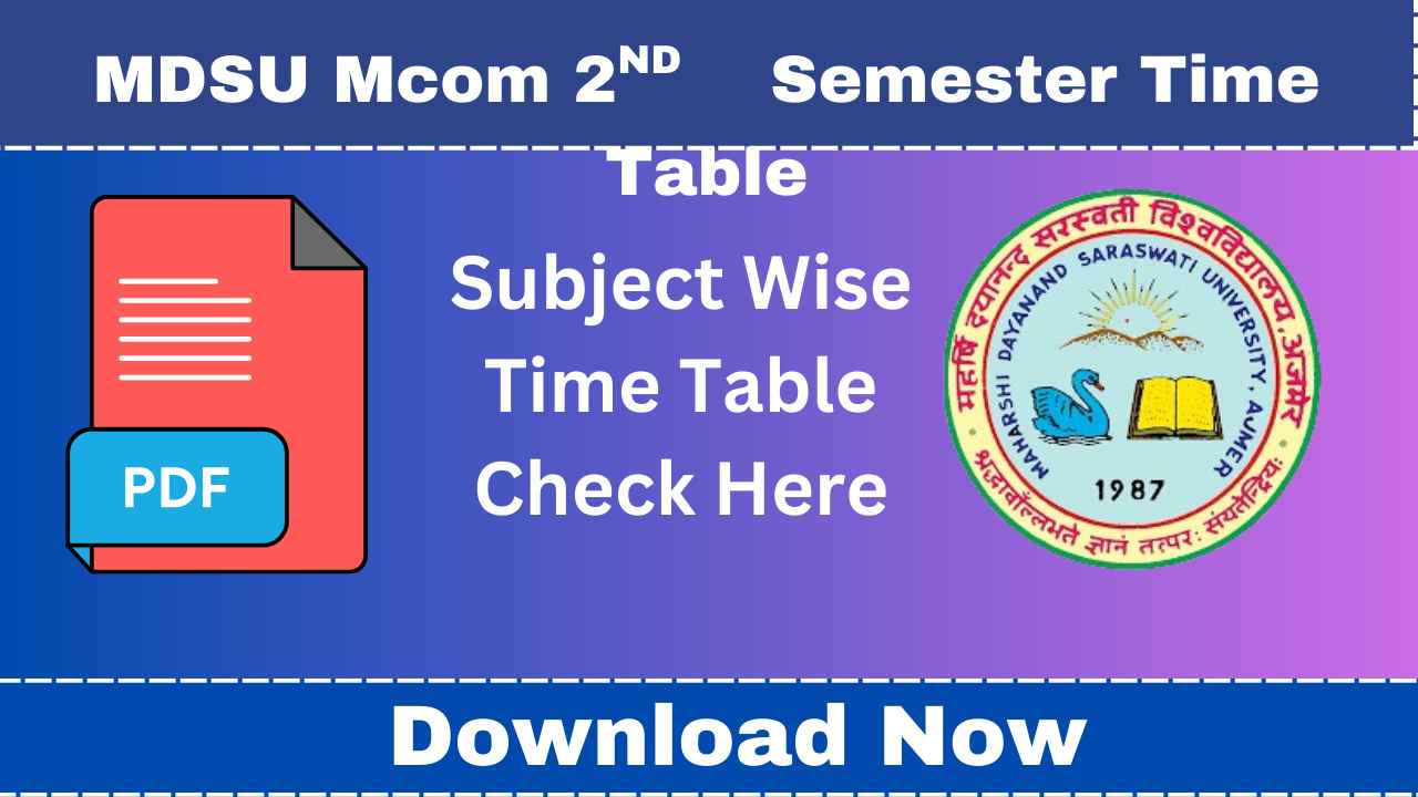 MDSU Mcom 2nd Semester Time Table