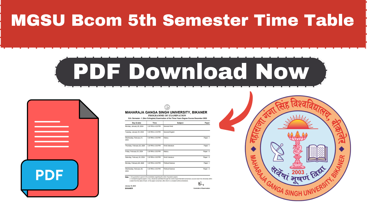 MGSU Bcom 5th Semester Time Table