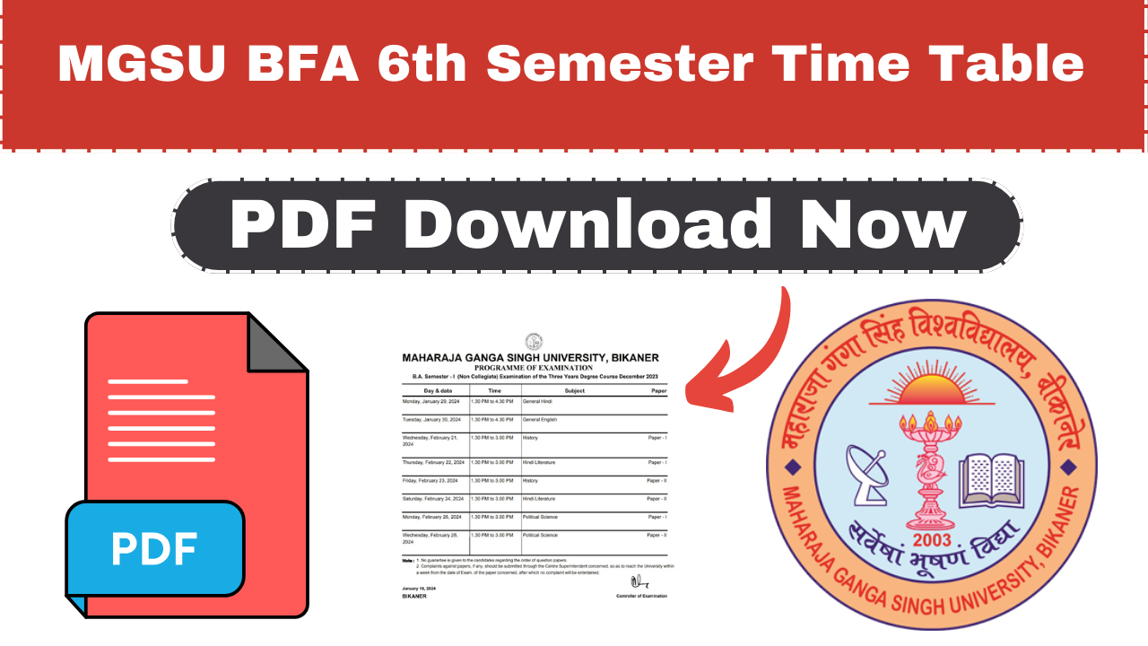 MGSU BFA 6th Semester Time Table