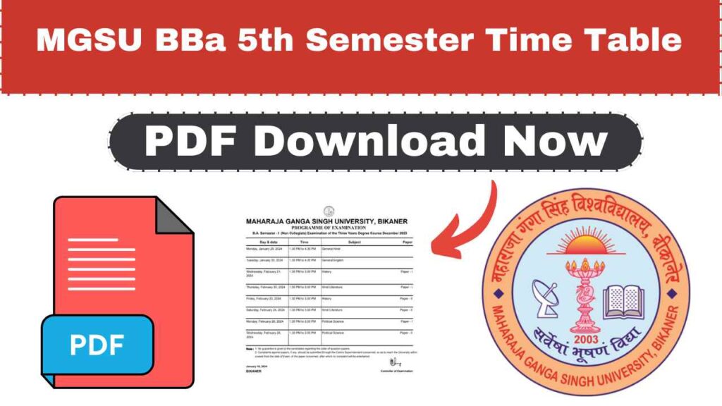 MGSU BCA 1st Semester Time Table 2026 Download Now - MGSU Latest News