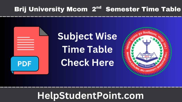 MSBU Mcom 2nd Semester Time Table