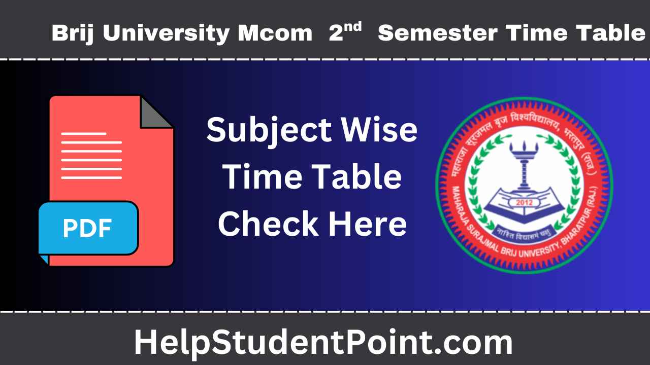 MSBU Mcom 2nd Semester Time Table