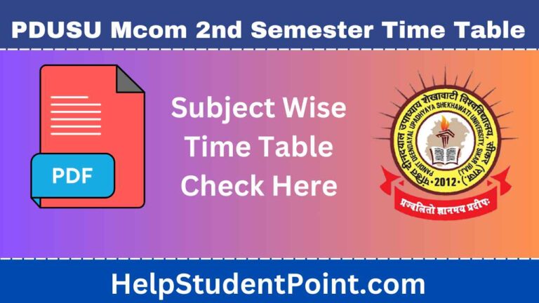 PDUSU Mcom 4th Semester Time Table 2025-Subject Wise Time Table PDF