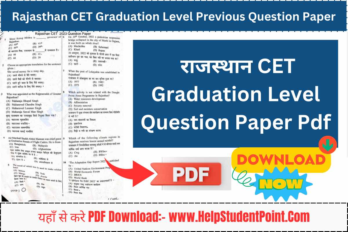 Rajasthan CET Graduation Level Previous Question Paper PDF