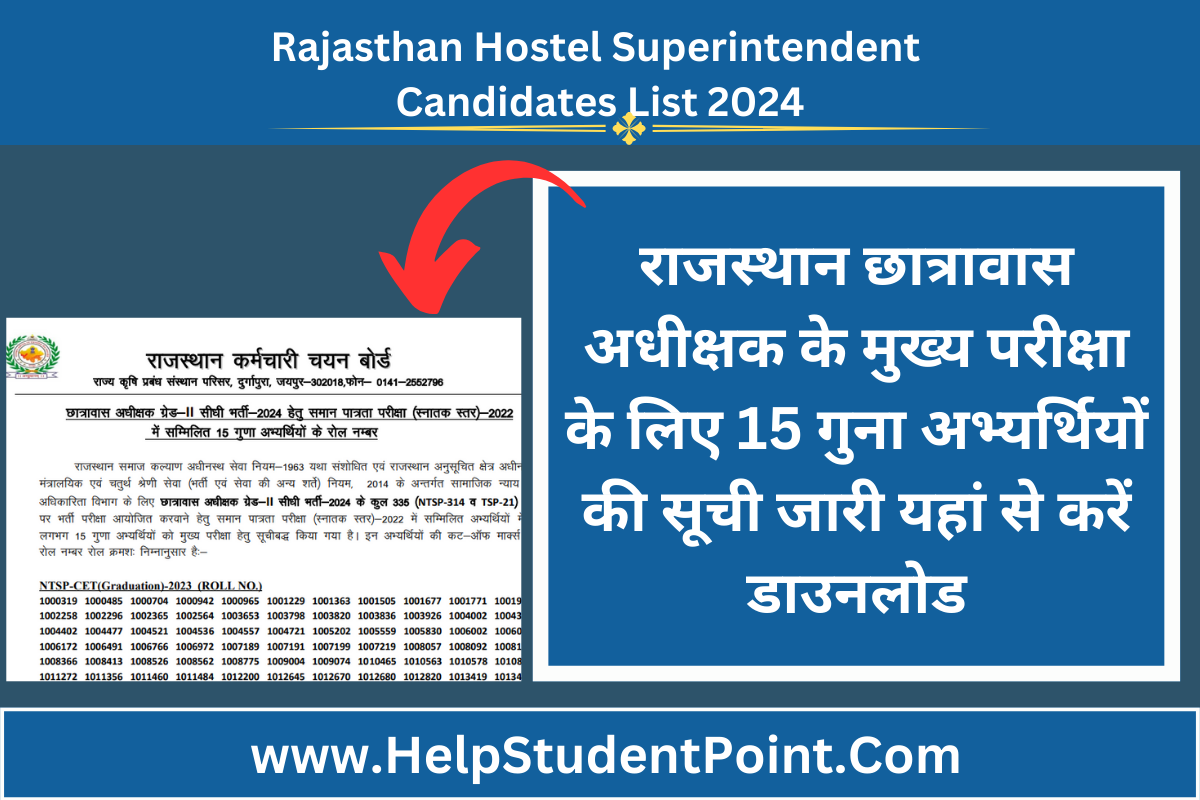 Rajasthan Hostel Superintendent Candidates 2024