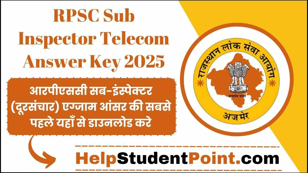 RPSC Sub Inspector Telecom Answer Key 2025