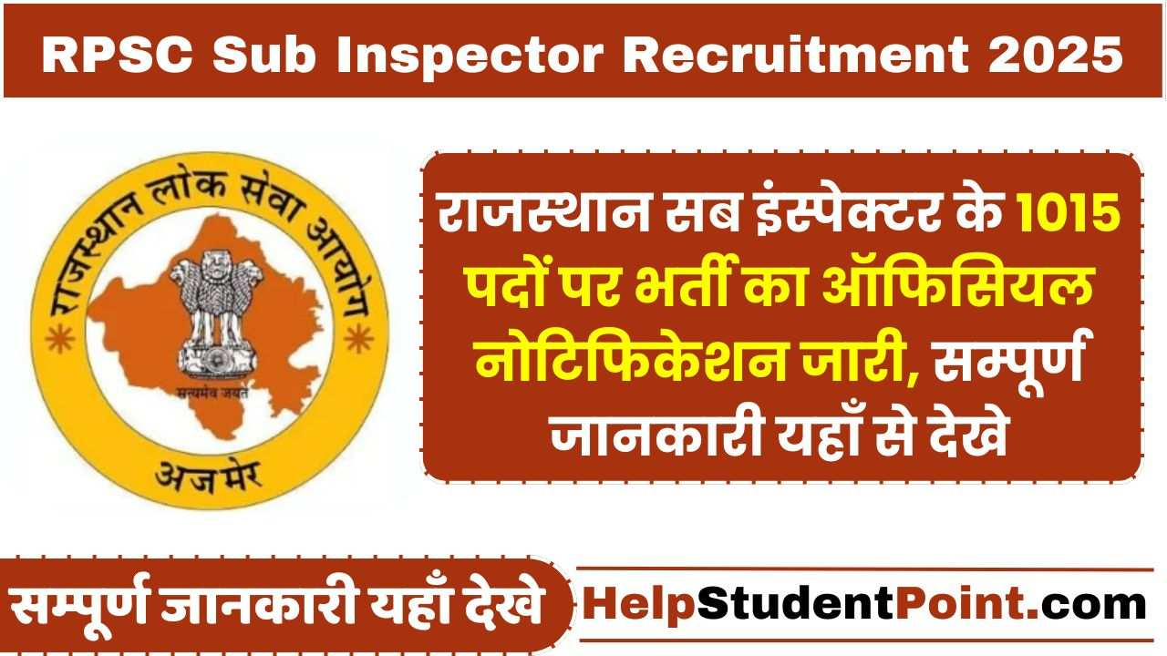 RPSC Sub Inspector Recruitment 2025