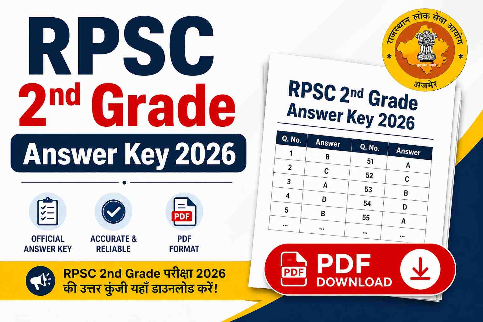 RPSC 2nd Grade Answer Key 2026 PDF Download