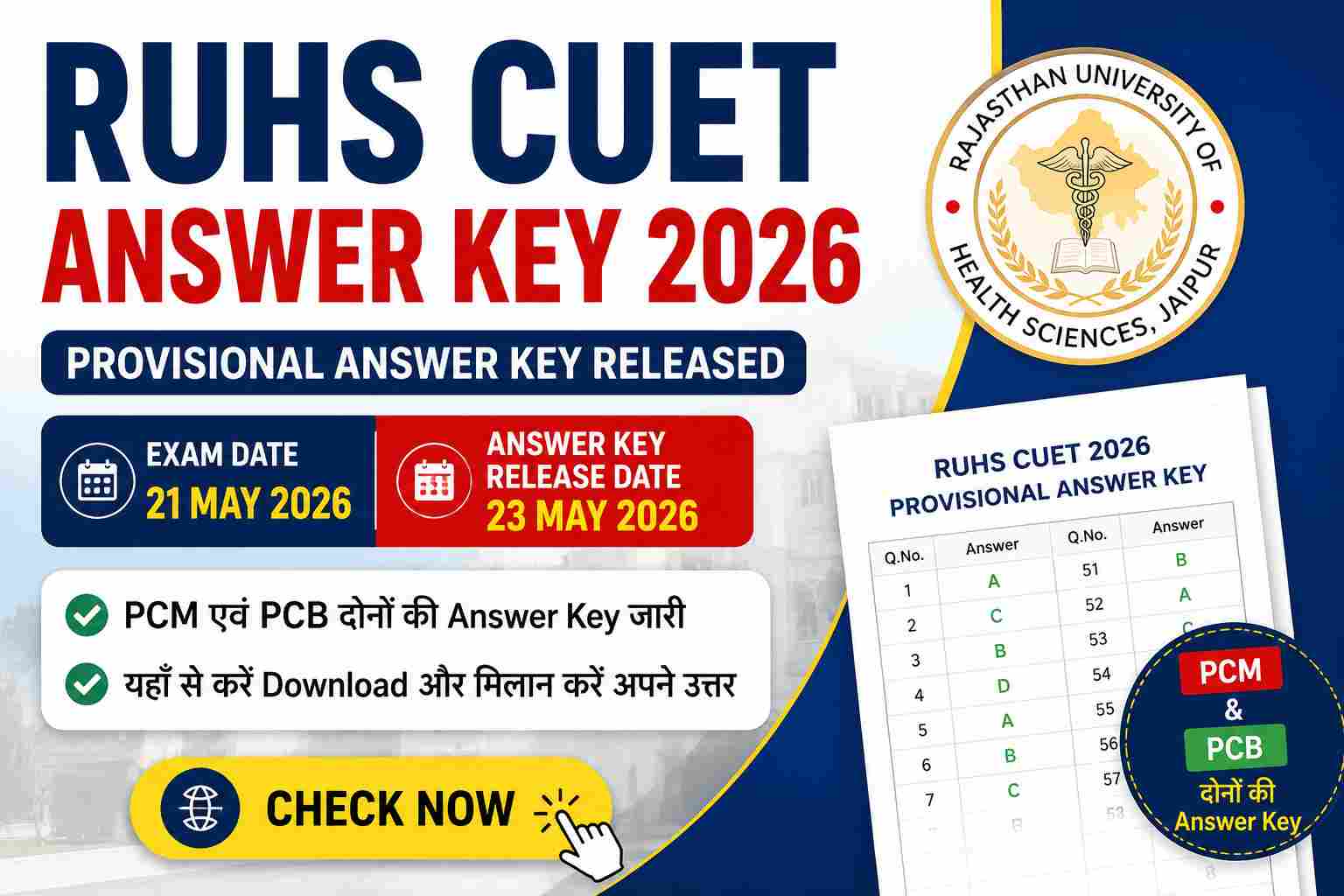 RUHS CUET Answer Key 2026