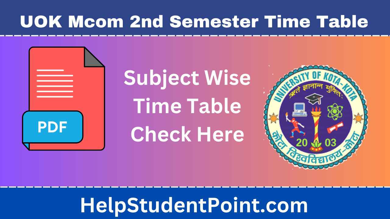 UOK Mcom 2nd Semester Time Table