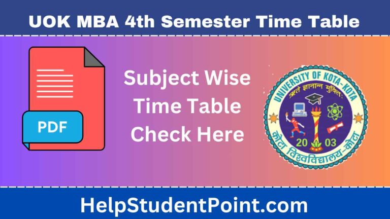 UOK MBA 4th Semester Time Table